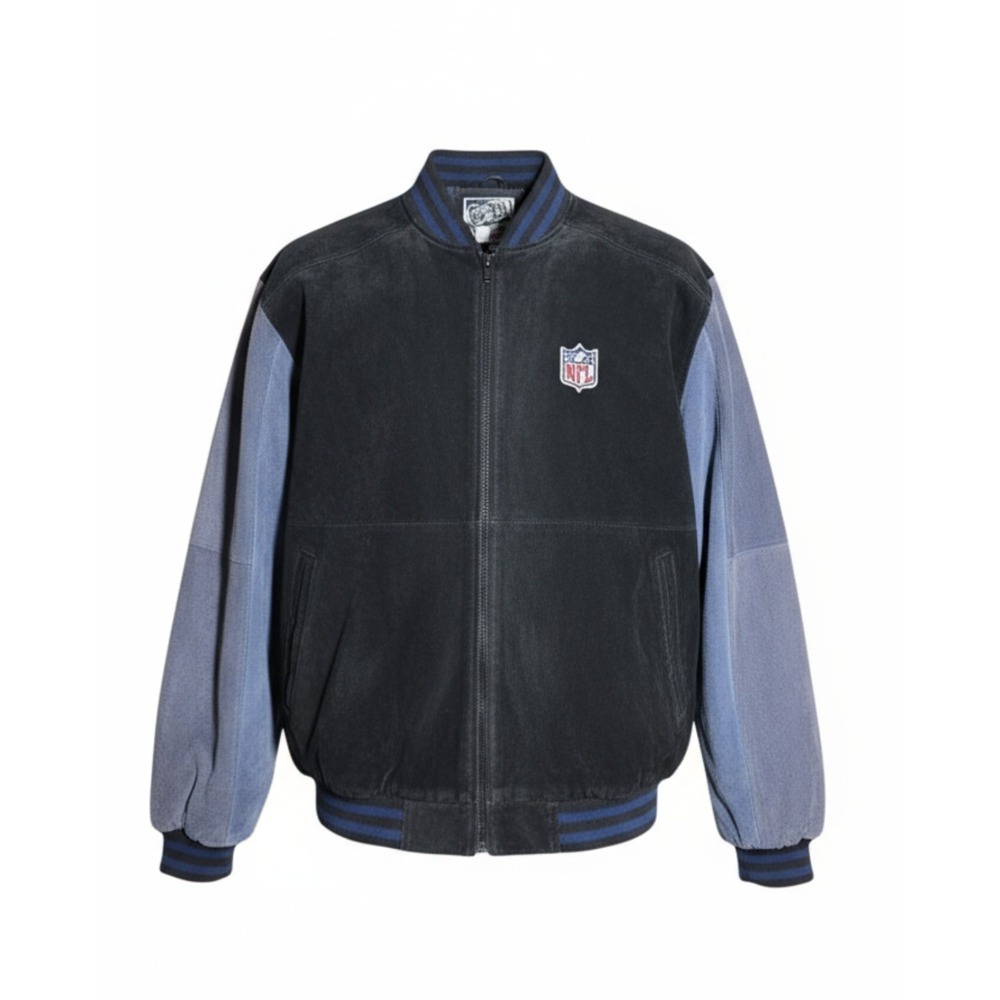 Vintage NFL Jacket Men's XL G-III Carl Banks Suede‎ Leather Varsity Bomber Black